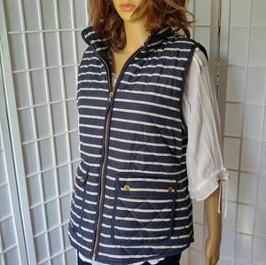 Puffer vest, Navy & cream nautical striped low-profile puffer vest.